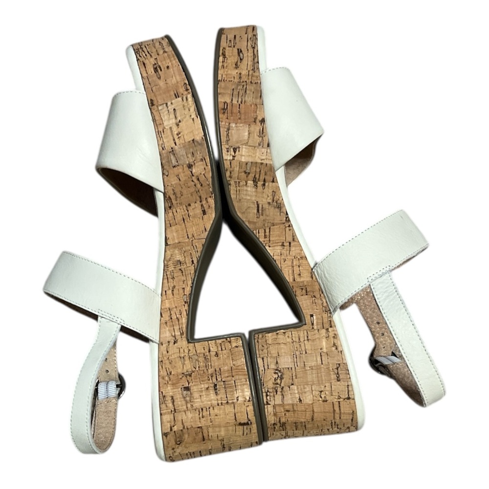 Seychelles Leather Cork Wedge Sandals White Platform Sandal Size 9 Coastal Chic - Picture 4 of 9